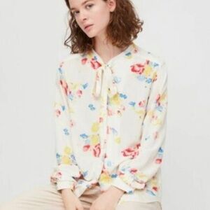 UNIQLO Rayon Crepe Tie Long Sleeve Blouse (INES DE LA FRESSANGE), natural
